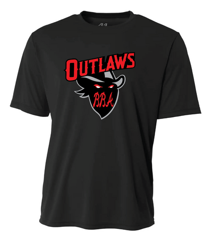 BBA OUTLAWS DRI FIT SHIRT BLACK WITH NUMBER (CLICK ON "Special instructions for seller" IN THE SHOPPING CART TO ENTER CUSTOM NUMBER)
